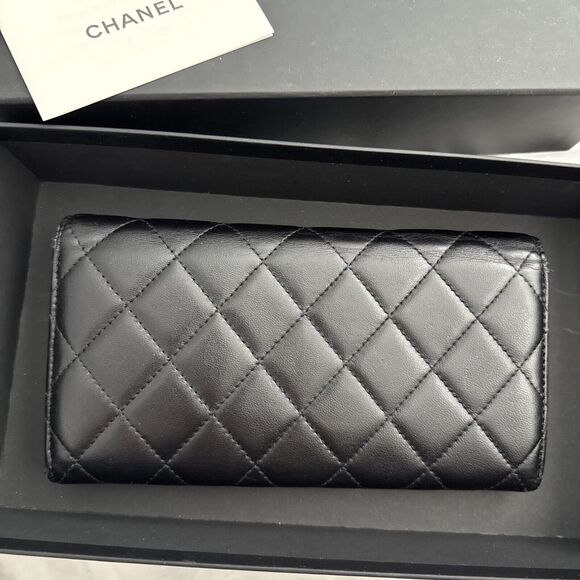 CHANEL Flap Wallet Quilted Black Silver Tone Hardware W/box - Picture 11 of 16